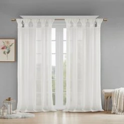 Best Pirce 👏 Madison Park Florah Floral Embellished Cuff Tab Top Solid Single Window Panel Linen ❤️ -Madison Park Sales unnamed file 1026