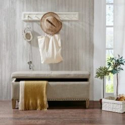 Promo 🤩 Madison Park Tessa Light Grey Tufted Top Soft Close Storage Bench 🔥