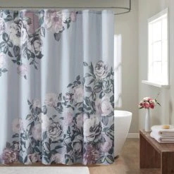 Cheap ❤️ Madison Park Charlaine Cotton Floral Printed Shower Curtain Navy 🧨