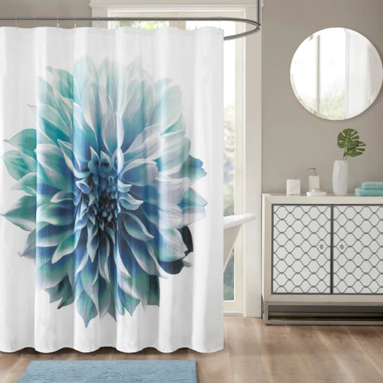 Buy ✔️ Madison Park Quinn Printed Floral Cotton Shower Curtain Aqua ⭐ 3 Buy ✔️ Madison Park Quinn Printed Floral Cotton Shower Curtain Aqua ⭐