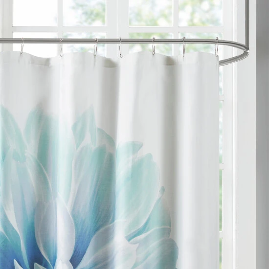 Buy ✔️ Madison Park Quinn Printed Floral Cotton Shower Curtain Aqua ⭐ 4 Buy ✔️ Madison Park Quinn Printed Floral Cotton Shower Curtain Aqua ⭐ - Image 2