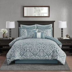 Promo 🧨 Madison Park Dillon 8 Piece Jacquard Comforter Set Aqua ⭐