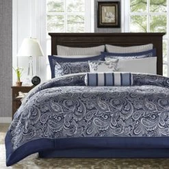 Hot Sale 👍 Madison Park Whitman Navy Paisley Jacquard 12-piece Bedding Set ⭐