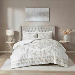 Discount 😀 Madison Park Juliana Ivory/ Taupe Tufted Cotton Chenille Comforter Set ⭐