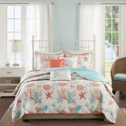 Coupon π Madison Park Pacific 6 Piece Grove Cotton Sateen Quilted Coverlet Set Coral βοΈ