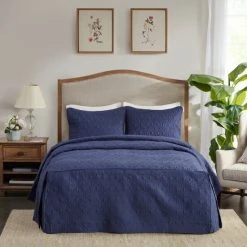 Top 10 👍 Madison Park Mansfield Fitted Bedspread Set Navy 😍
