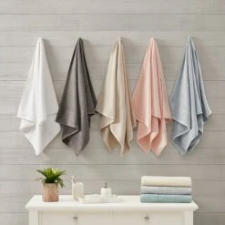 Outlet 🎁 Madison Park Spa Waffle Cotton Waffle Jacquard Antimicrobial Bath Towel 6 Piece Set Taupe 💯