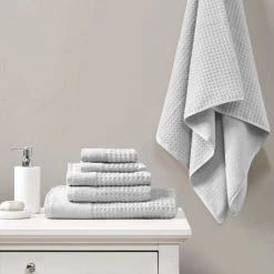 Outlet 🎁 Madison Park Spa Waffle Cotton Waffle Jacquard Antimicrobial Bath Towel 6 Piece Set Taupe 💯 -Madison Park Sales unnamed file 1657