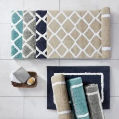 Promo 🛒 Madison Park Renu Reversible High Pile Tufted Bath Rug Navy ❤️