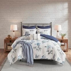 Promo ⌛ Madison Park Monah Blue 7 Piece Printed Seersucker Comforter Set With Throw Blanket ❤️