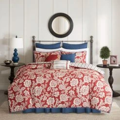 Flash Sale ⌛ Madison Park Georgia Red Cotton Twill Reversible 9-piece Comforter Set 🎁