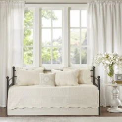 New ✔️ Madison Park Venice Cream 6 Pieces Quilted Daybed Cover Set With Scalloped Edges 🤩