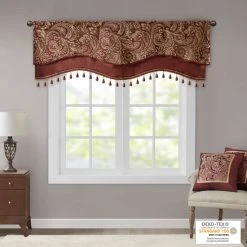 Best deal 🔥 Madison Park Whitman Jacquard Window Rod Pocket Valance With Beads - 50 X 18" Black 🧨 -Madison Park Sales unnamed file 2304