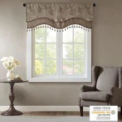 Best deal 🔥 Madison Park Whitman Jacquard Window Rod Pocket Valance With Beads - 50 X 18" Black 🧨 -Madison Park Sales unnamed file 2305
