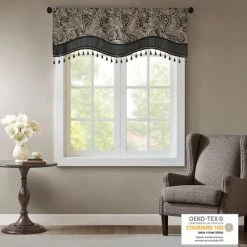 Best deal 🔥 Madison Park Whitman Jacquard Window Rod Pocket Valance With Beads - 50 X 18" Black 🧨 -Madison Park Sales unnamed file 2306