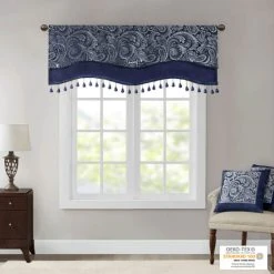 Best deal 🔥 Madison Park Whitman Jacquard Window Rod Pocket Valance With Beads - 50 X 18" Black 🧨 -Madison Park Sales unnamed file 2307