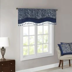 Best deal 🔥 Madison Park Whitman Jacquard Window Rod Pocket Valance With Beads - 50 X 18" Black 🧨 -Madison Park Sales unnamed file 2309