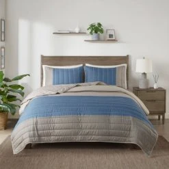 Best reviews of 👍 Madison Park Taylor 3 Piece Printed Color Blocking Microfiber Coverlet Set Taupe/blue ✨
