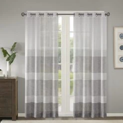 Coupon ⭐ Madison Park Jasper Woven Faux Linen Striped Window Sheer Neutral 🔔