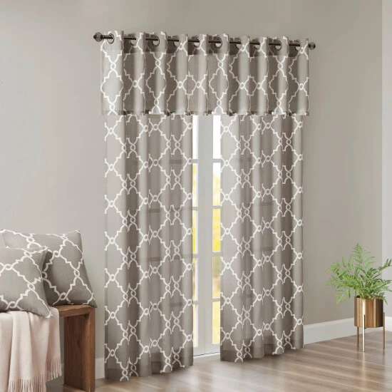 Buy π Madison Park Westmont Fretwork Print Grommet Window Valance - 50x18" Beige π 7 Buy π Madison Park Westmont Fretwork Print Grommet Window Valance - 50x18" Beige π - Image 5