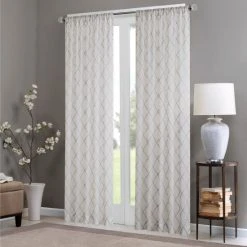 Top 10 😉 Madison Park Iris Embroidered Diamond Sheer Single Curtain Panel White/grey 👍 -Madison Park Sales unnamed file 2597