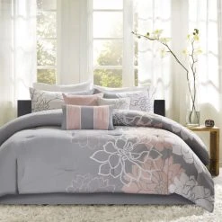 Best Pirce 🤩 Madison Park Brianna Grey/ Blush Cotton Sateen Printed Comforter Set ✔️ -Madison Park Sales unnamed file 2607