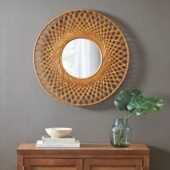 Coupon ❤️ Madison Park Reed Natural Round Bamboo Wall Decor Mirror 🧨
