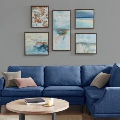 Brand new 👍 Madison Park Blue Horizon Blue Gallery Art 5 Piece Set With Bronze Frame ✨