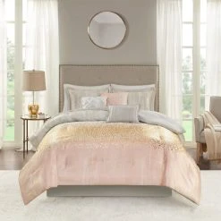 Brand new 👏 Madison Park Midnight Grove 7 Piece Metallic Print Comforter Set Blush ⭐