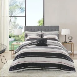 Best deal 🥰 Madison Park Essentials Lydon Gray/Charcoal Reversible Complete Bedding Set 🌟