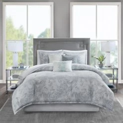 Best Pirce ✨ Madison Park Nowell 7-piece Marble Pattern Cotton Sateen Comforter Set Grey ⌛