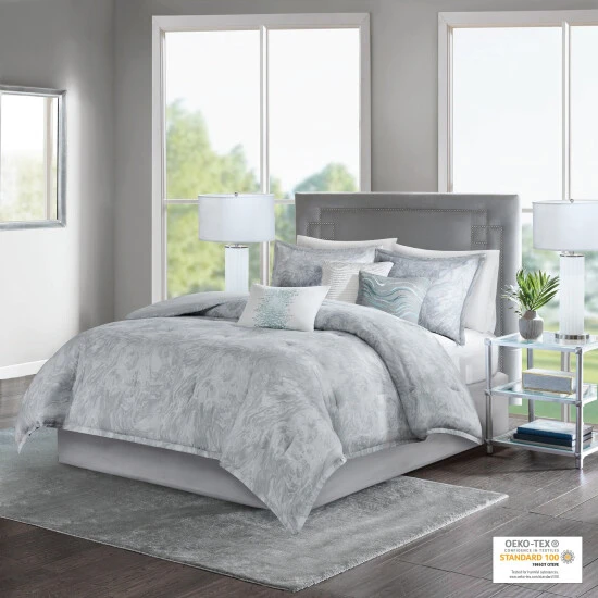 Best Pirce ✨ Madison Park Nowell 7-piece Marble Pattern Cotton Sateen Comforter Set Grey ⌛ 5 Best Pirce ✨ Madison Park Nowell 7-piece Marble Pattern Cotton Sateen Comforter Set Grey ⌛ - Image 3