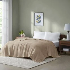Best Pirce 👍 Madison Park Freshspun Basketweave Cotton Blanket Khaki 🛒 -Madison Park Sales unnamed file 2967