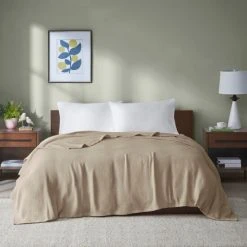 Best Pirce 👍 Madison Park Freshspun Basketweave Cotton Blanket Khaki 🛒 -Madison Park Sales unnamed file 2968