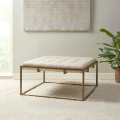 Coupon 😉 Madison Park Orrell Ivory Square Shape Tufted Upholstered Metal Base Ottoman/Coffee Table 🔥