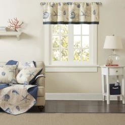 Cheapest 👏 Madison Park Nantucket Navy Cotton Printed Window Valance With Coastal Motif/ Rod Pocket Finish 💯