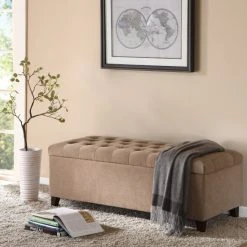 Hot Sale 🔥 Madison Park Sasha Tufted Top Soft Close Storage Bench Charcoal ⭐