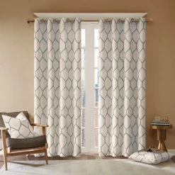 Hot Sale ✨ Madison Park Asher Metallic Geo Embroidered Window Panel Taupe 👍