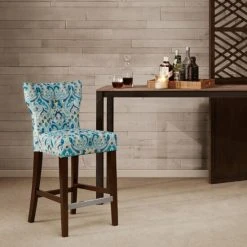 Brand new ⌛ Madison Park Hayes Blue/ Yellow Tufted Back Counter Stool - 17.75"w X 21.125"d X 38.25"h 🎉