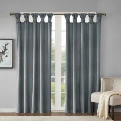 Promo ❤️ Madison Park London Poly Velvet Twisted Top Single Curtain Panel Taupe ⌛