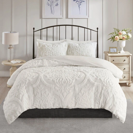 Best deal π Madison Park Aeriela Tufted Cotton Chenille Damask Duvet Cover Set Off White π₯° 8 Best deal π Madison Park Aeriela Tufted Cotton Chenille Damask Duvet Cover Set Off White π₯° - Image 6