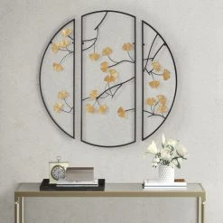 Best deal 🛒 Madison Park Golden Gingko Leaves Black/ Gold Metal Wall Decor 3pc Set 😍