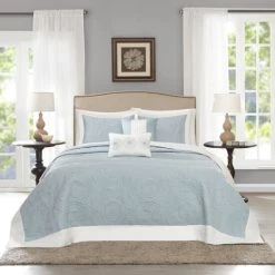 New 🎁 Madison Park Stanton Blue Reversible Bedspread Set 🛒