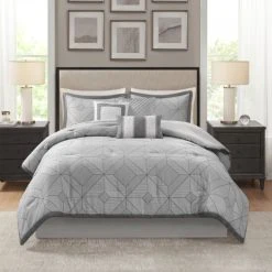Best Sale 🥰 Madison Park Tatum Gray 7 Piece Jacquard Comforter Set 😍