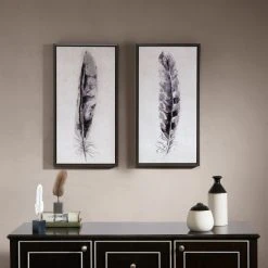 New 🔥 Madison Park Flight Feathers Grey Framed Gel 🧥 Coated Canvas 2 Piece Set 😍