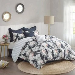 Cheapest 😍 Madison Park Kalina Dark Blue 8 Piece Cotton Printed Reversible Comforter Set 😉 -Madison Park Sales unnamed file 4131