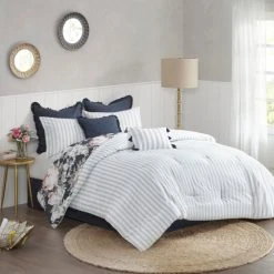 Cheapest 😍 Madison Park Kalina Dark Blue 8 Piece Cotton Printed Reversible Comforter Set 😉 -Madison Park Sales unnamed file 4132