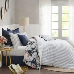 Cheapest 😍 Madison Park Kalina Dark Blue 8 Piece Cotton Printed Reversible Comforter Set 😉 -Madison Park Sales unnamed file 4136