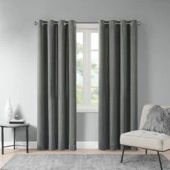 Outlet 👏 Madison Park Oslow Solid Piece Dyed Grommet Top Single Window Panel Grey 🤩