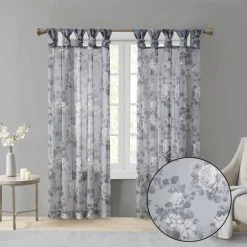 New ⭐ Madison Park Abelia Printed Floral Twist Tab Top Voile Sheer Navy 😀 -Madison Park Sales unnamed file 4221